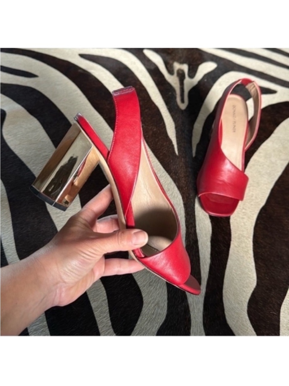 Donald J Pliner Ella Leather Heeled Slingback Sandals Sz 9 Square Toe